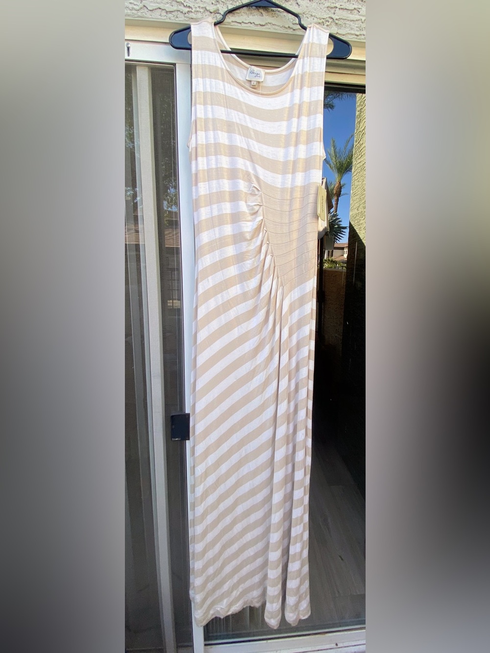 NWT Striped Beige and White Ruched Tank Maxi Dress ~ L (tall)